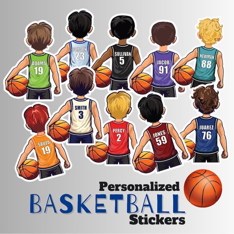 Personalized Basketball Player Stickers, Team Gift image 1