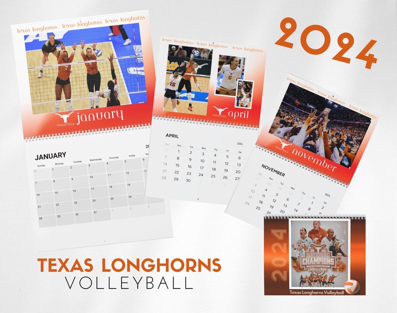 Texas Longhorns Volleyball Calendar 2024, 12 Month Calendar, Monthly