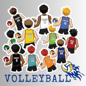 Pegatinas de voleibol personalizadas, calcomanías personalizadas, voleibol masculino, número de equipo, pegatinas para botella de agua, regalo para jugador, equipo, color de camiseta