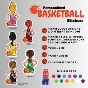 Personalized Girl Basketball Team Sticker, Custom Player Gift image 6