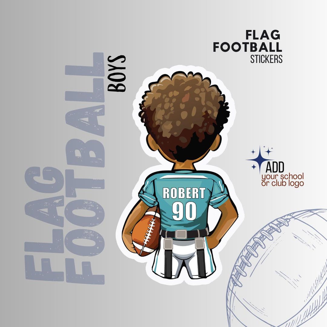 Personalized Boy Flag Football Stickers, Custom Team Decals, for Laptop ...
