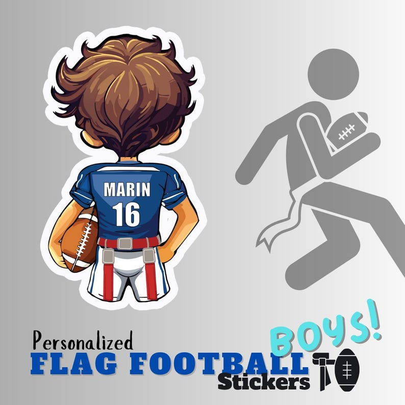 Personalized Boy Flag Football Stickers, Custom Team Decals, for Laptop ...