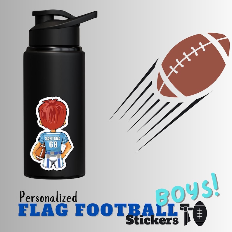 Personalized Boy Flag Football Stickers, Custom Team Decals, for Laptop ...