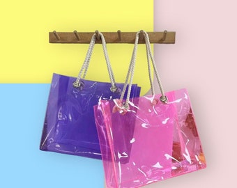 Neon Clear Beach Vacation Bridal Bachelorette Weddings Bridesmaids Personalize Gift Tote Bags