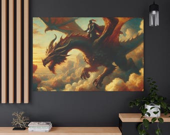 Dragon Warrior Matte Canvas Wall Art, Stretched Canvas, Home Decor - Dragon Warrior, Fantasy Wall Art, Mythical Creature Decor, Gift for