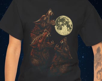 Three Werewolf Moon Shirt: Unisex Heavy Cotton Tee for Gothic Fashion and Halloween