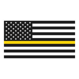 May include: An American flag with a thin yellow stripe across the middle, representing support for law enforcement.