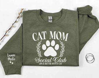 Benutzerdefiniertes Katzenmama-Sweatshirt, personalisiertes Katzenmama-Shirt mit Katzennamen, Katzenmama-Pullover, personalisiertes Geschenk für Katzenliebhaber, niedliches Geschenk für sie