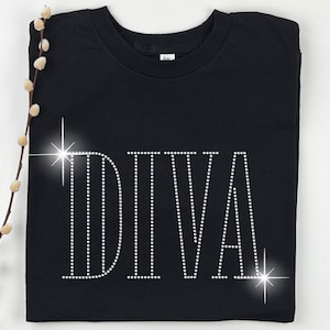 DIVA Rhinestone Shirt, Bling Inspirational Shirt For Women, Glitter Girl Boss Shirt, Motivational Shirt For Bride, Cute Gift For Bridesmaids