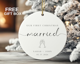 Personalized Our First Christmas Married Ornament, Custom Wedding Christmas Keepsake, Bridal Couples Wedding Gift, Newlywed Tree Décor