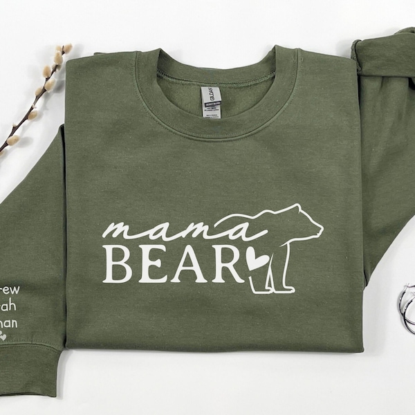 Sudadera de cuello redondo personalizada para mamá, sudadera personalizada para mamá con nombres de niños, camiseta de mamá osa, regalo para el Día de la Madre para esposa, regalo para mamás primerizas