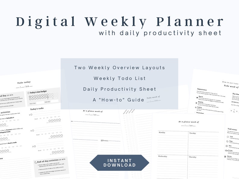 Digital Weekly Planner | Time Allocation and Task Tracking | Instant ...