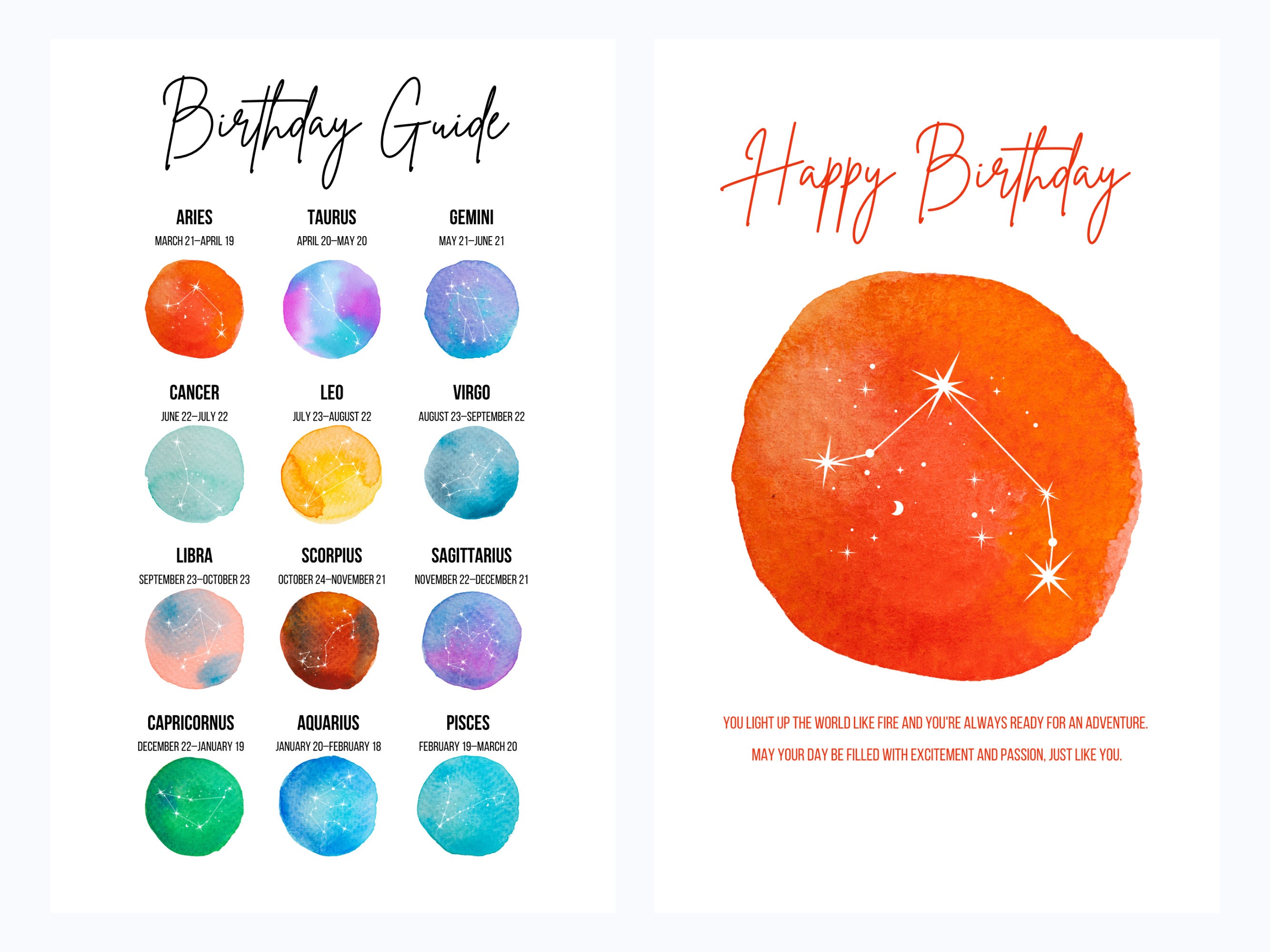 Zodiac Birthday Cards | Digital Download | Star Signs | Zodiac Signs