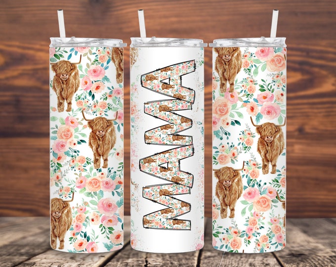 Highland Cow Mama 20oz/30oz Stainless Steel Tumbler or Sports Bottle