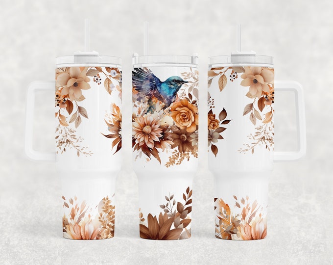 Hummingbird 40oz Tumbler with choice of handle/lid color!