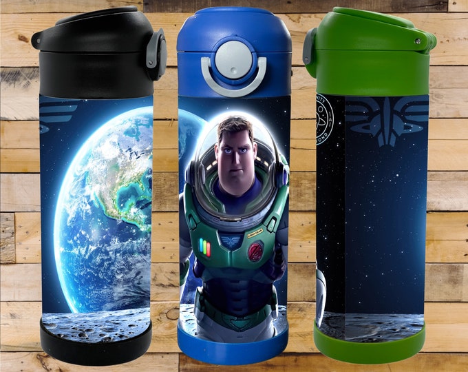 Buzz Lightyear 12oz Flip Top Kids Bottle. Perfect for School, Camp, & Activities. 2 Designs to Choose from!