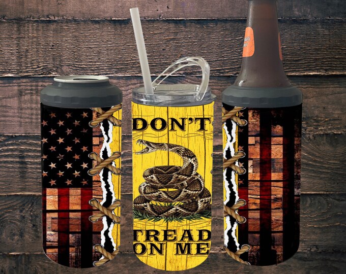 4 in 1 Can Cooler Don’t Tread on Me American Flag 16oz Tumbler