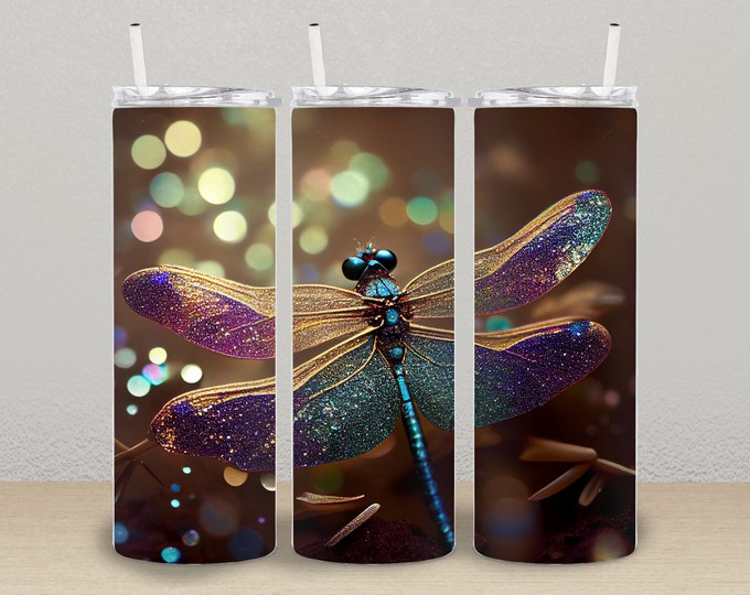 Beautiful Dragonfly 20oz/30oz Stainless Steel Tumbler or Sports Bottle, Dragonfly Gifts, Dragonfly tumbler, hot & cold tumbler