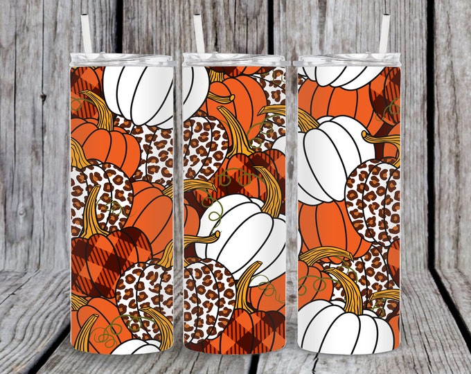 Leopard & Buffalo Checked Pumpkins 20oz/30oz Stainless Steel Tumbler or Sports Bottle