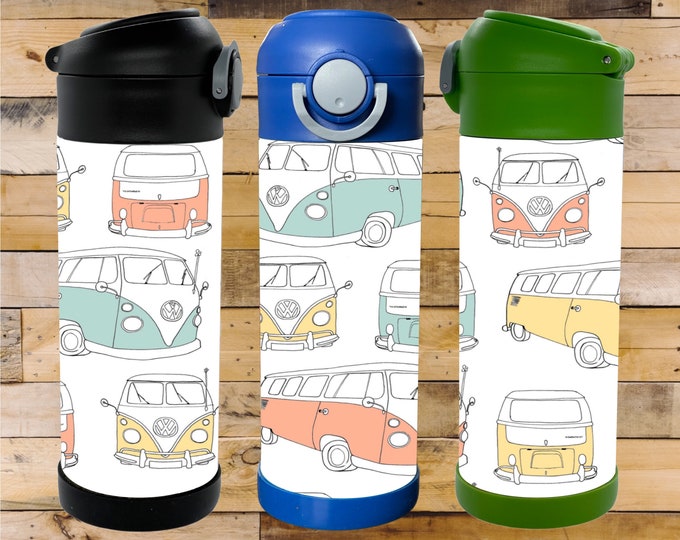 Retro Camper Van/Bus 12oz Flip Top Kids Bottle. Perfect for School, Camp, & Activities. 2 Designs to Choose from!