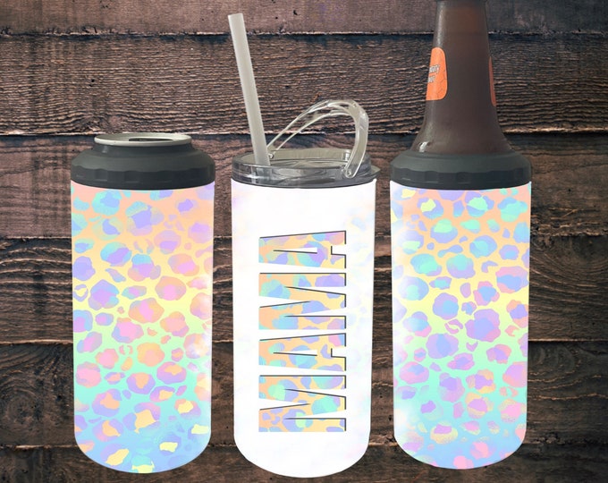 4 in 1 Can Cooler Pastel Mama and Leopard Print 16oz Tumbler