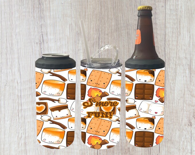 4 in 1 Can Cooler S’more Fun 16oz Tumbler, Campfire, Camping gifts, can koozie, S’mores gift