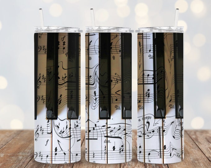 Piano Keys and Music Notes 20oz/30oz Stainless Steel Tumbler or Sports Bottle