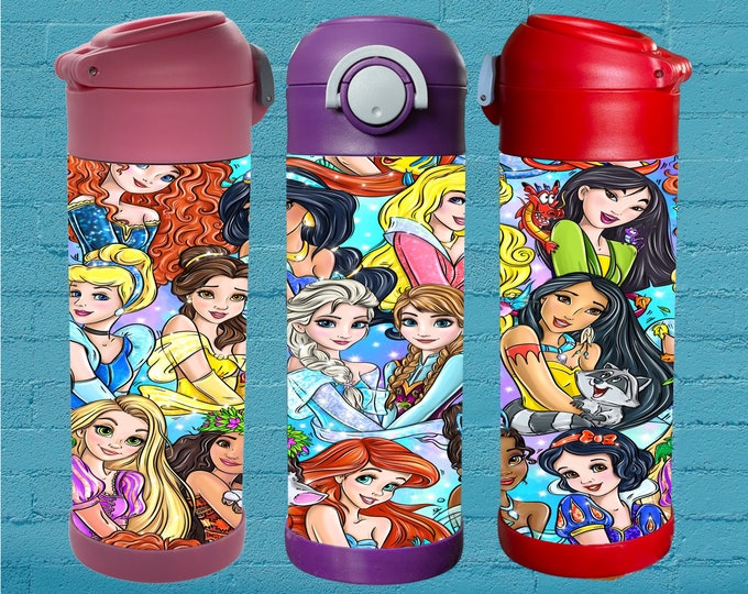 Princess 12oz Flip Top Insulated Kids Bottle. Perfect for School, Camp, & Activities