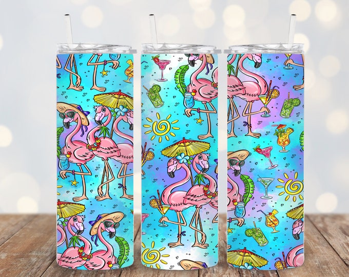 Fabulous Flamingos drinking cocktails 20oz/30oz Stainless Steel Tumbler or Sports Bottle