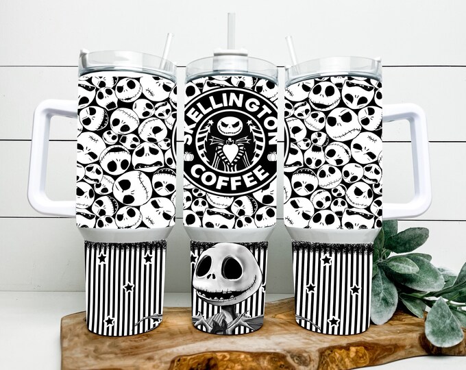 Skellington Coffee Jack Skellington 40oz Tumbler with choice of handle/lid color!