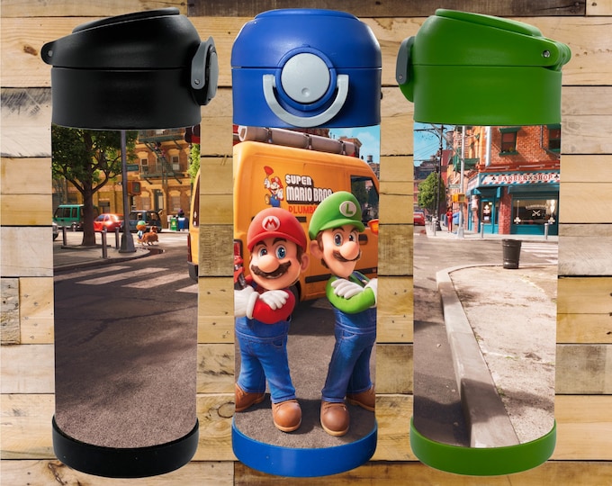 Mario and Luigi, Super Mario Bros 12oz Flip Top Insulated Kids Bottle. Perfect for School, Camp, & Activities