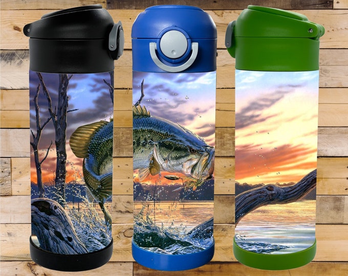 Fish Jumping 12oz Flip Top Kids Bottle. Perfect for School, Camp, & Activities. 2 Designs to Choose from!