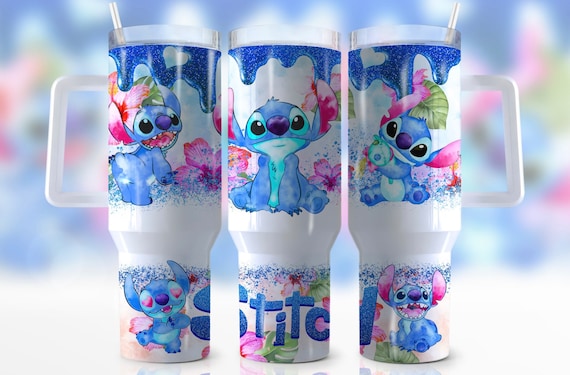 Stitch With Flowers 40oz Tumbler With Handle. Stitch Tumbler, Cartoon  Tumbler, Stitch Gifts 