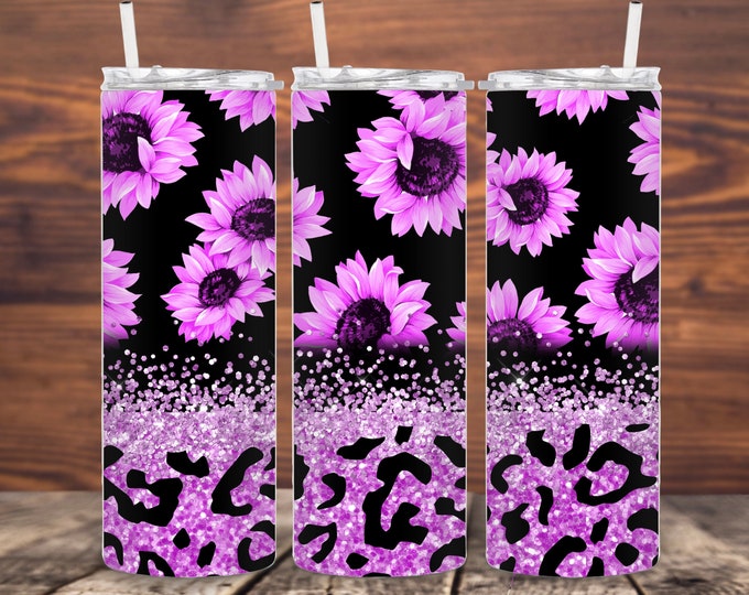 Purple Flowers and leopard print 20oz/30oz Stainless Steel Tumbler or Sports Bottle