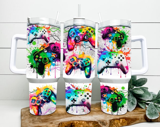 Video Game Controller 40oz Tumbler with choice of handle/lid color! Gamer Gifts, Video Gamer gifts, Gamer tumbler, guy gifts