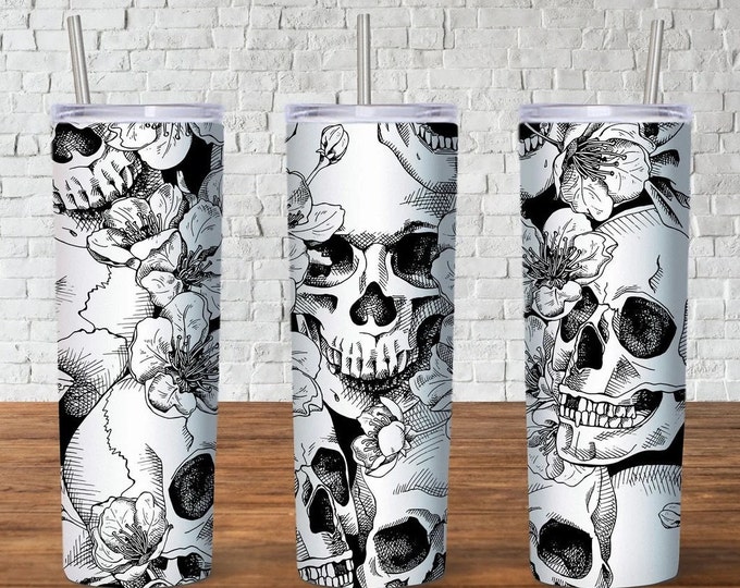 Skull and Flowers 20oz/30oz Stainless Steel Tumbler or Sports Bottle