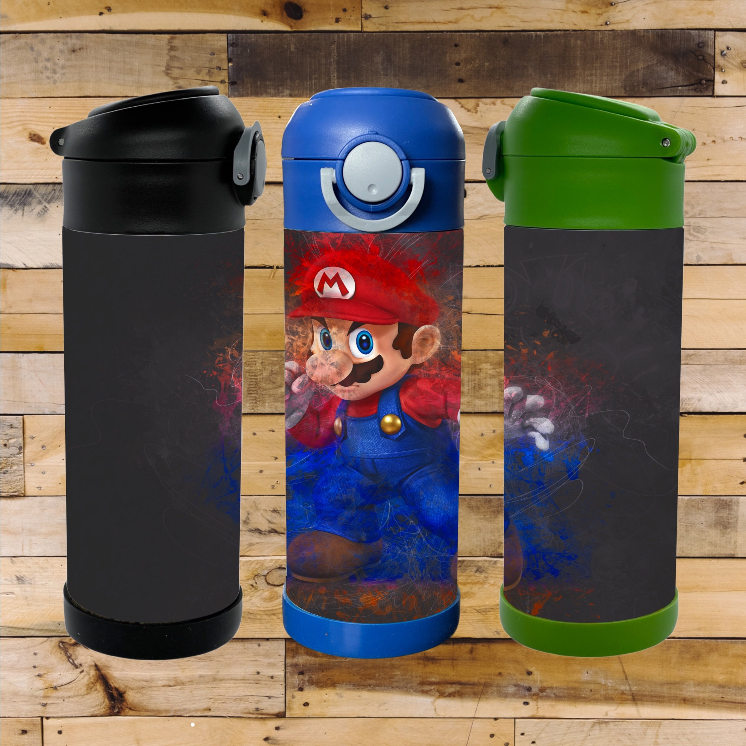 Videogame Mario Inspired Kids Bottle for Girls and Boys 12oz & 20oz  Birthday Gift With Name Personalized 