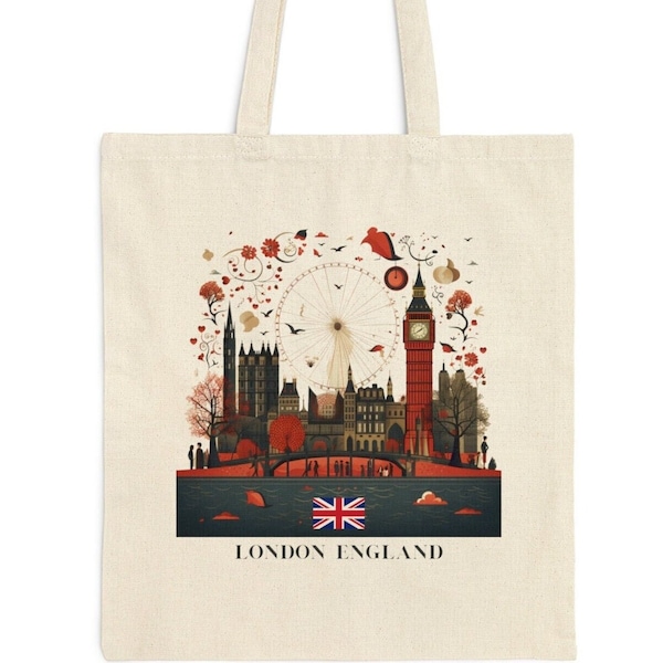London Canvas Tote Bag, London England Vintage Style Tote, Travel Lovers Gift, London Grocery Bag, Canvas Shopping Bag, Vintage Tote Bag