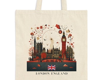 Bolso de mano de lona de Londres, Tote de estilo vintage de Londres Inglaterra, Regalo para amantes de los viajes, Bolsa de comestibles de Londres, Bolsa de compras de lona, Bolsa de mano vintage