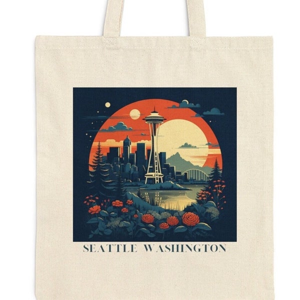 Seattle Cotton Canvas Tote Bag, Seattle Shopping Bag, Seattle Lover Gift, Stylish Tote Bag, Retro Tote Bag, Stylish Shopping Bag