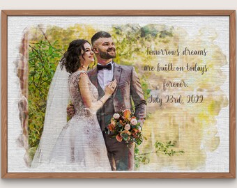 Foto de boda personalizada en acuarela, retrato de la foto, regalo de aniversario, regalo de boda, regalo para pareja, retrato de pareja en acuarela