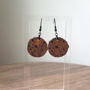 Floral Etched Walnut Wood Dangle Earrings