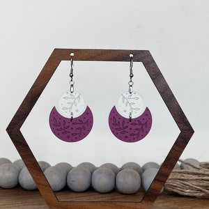 Celestial dangle earring, frosted acrylic plum and clear dangle earrings