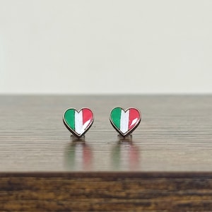 Italy Flag Heart Wooden Stud Earrings