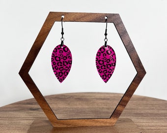 Hot pink leopard print acrylic earrings