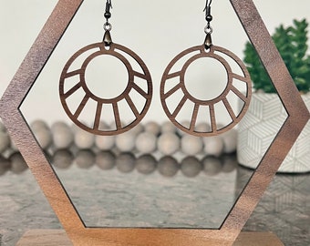 Round Wooden Fashion Earrings