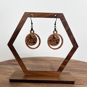 Pendientes de bruja de Halloween, pendientes colgantes de madera
