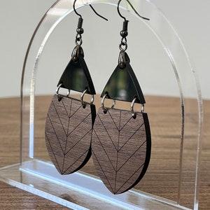 Boho dangle earrings, wooden and acrylic dangles