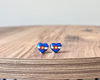 Heart shaped Colorado flag stud earrings
