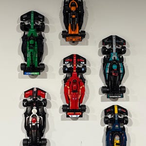 Lego F1 Wall Mount Brackets | Compatible with Speed Champions Formula 1 Cars | Set of 5 or 10 or 15 Shelves for Race Car Lego Display